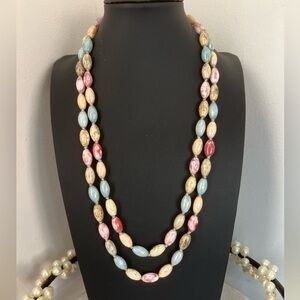 Vintage Czech Glass Picasso Bead Necklace 48” B30